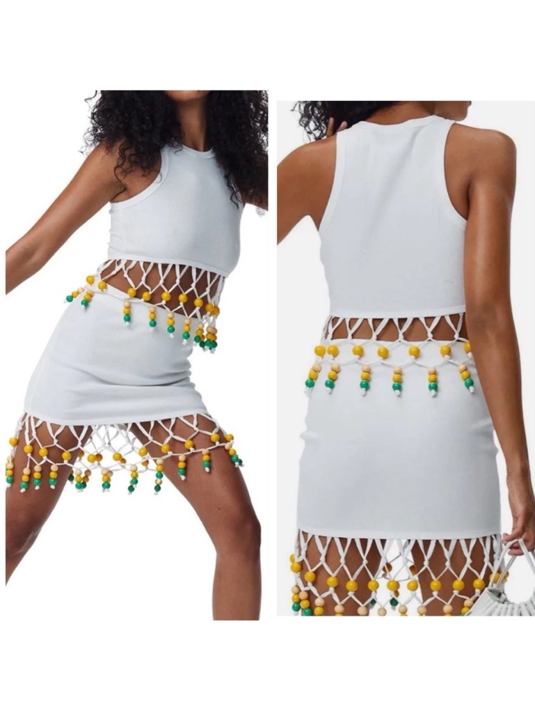 Simon Miller Beaded Ribbed Tank Top And Matching Beaded Ribbed Skirt, Sz L Nwt